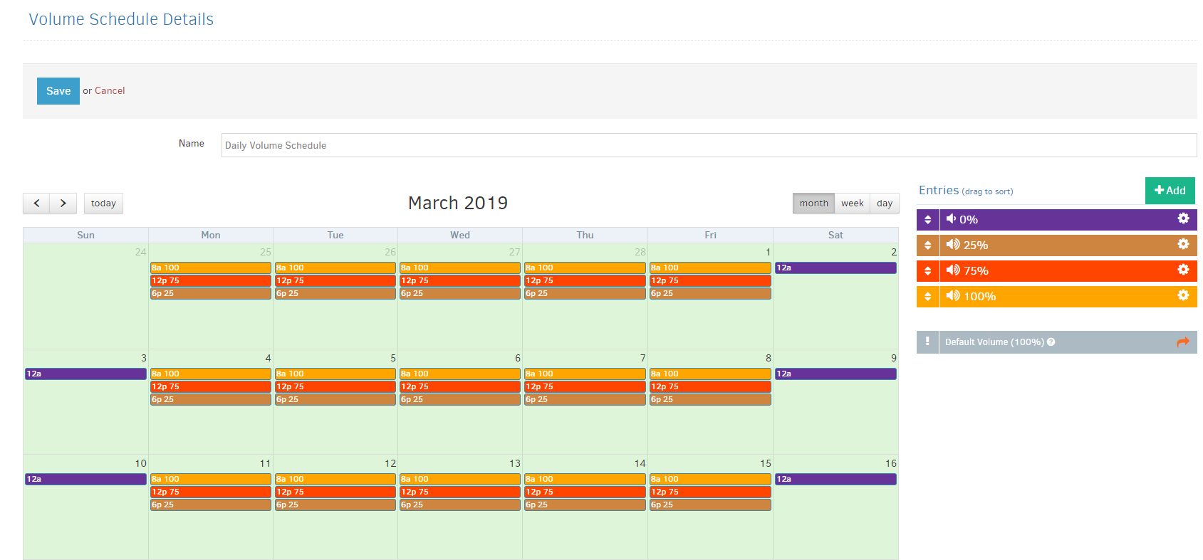 Volume schedule example