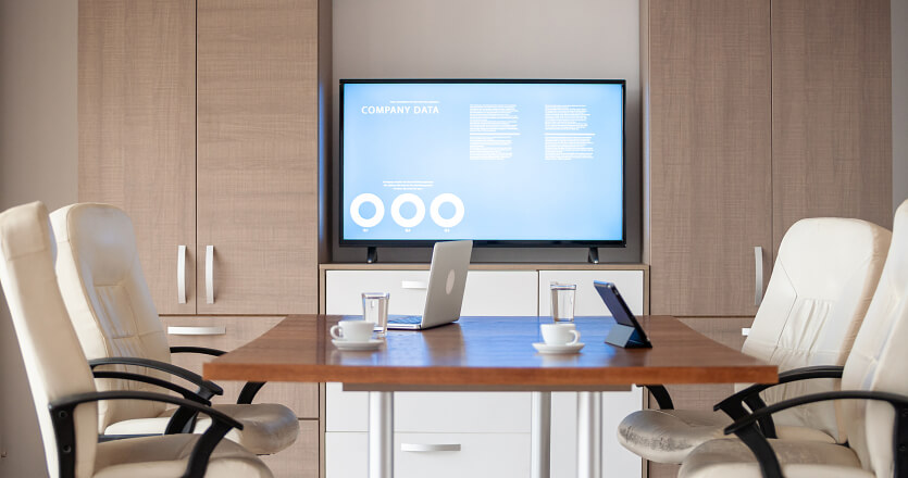 Digital signage screen in a meeting room