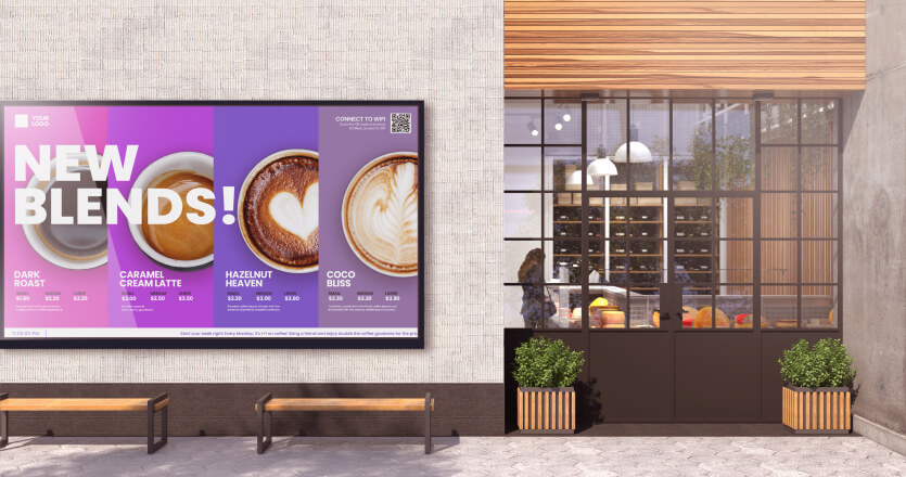 Vibrant digital signage in a cafe