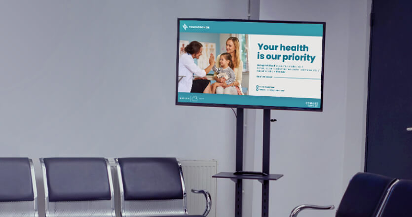 Digital signage display in a hospital's waiting room