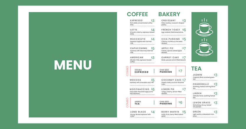 Coffee menu board