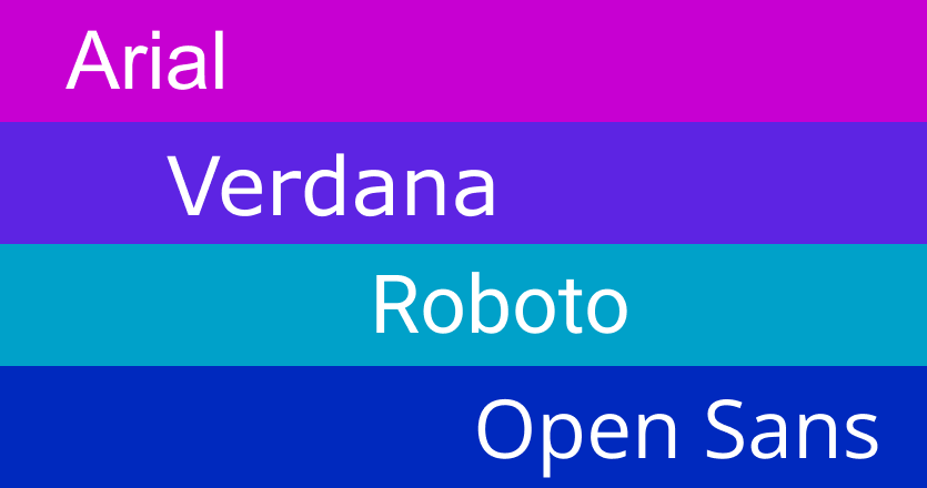 Arial, Verdana, Roboto, Open sans fonts