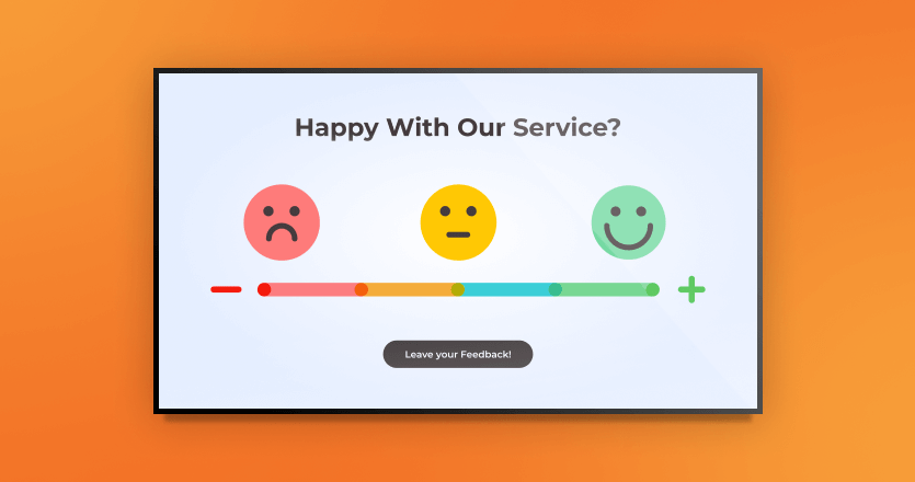 a touchscreen that shows a satisfaction question for the customers