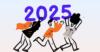 Three people celebrating 2025 with joy.