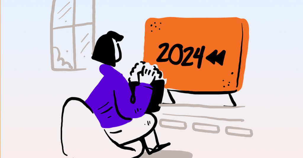 An illustration of a person looking at a computer screen with 2024 on it