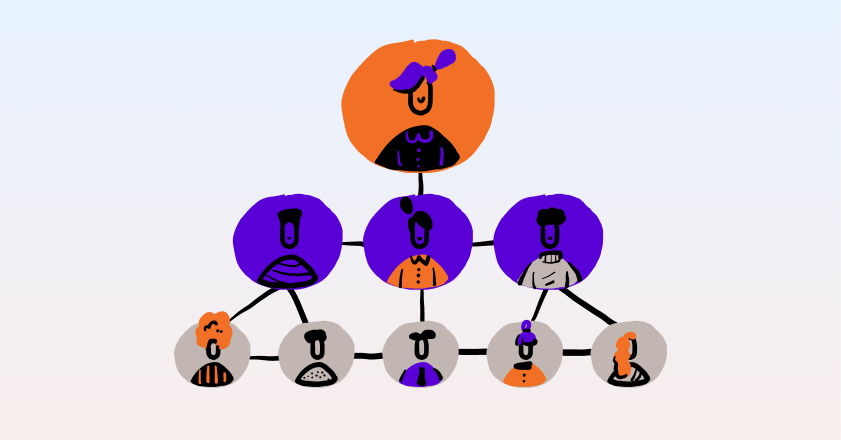 Illustration of people in circles, connected to each other by lines