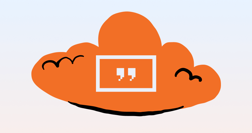 Illustration of an orange cloud with the Yodeck logo